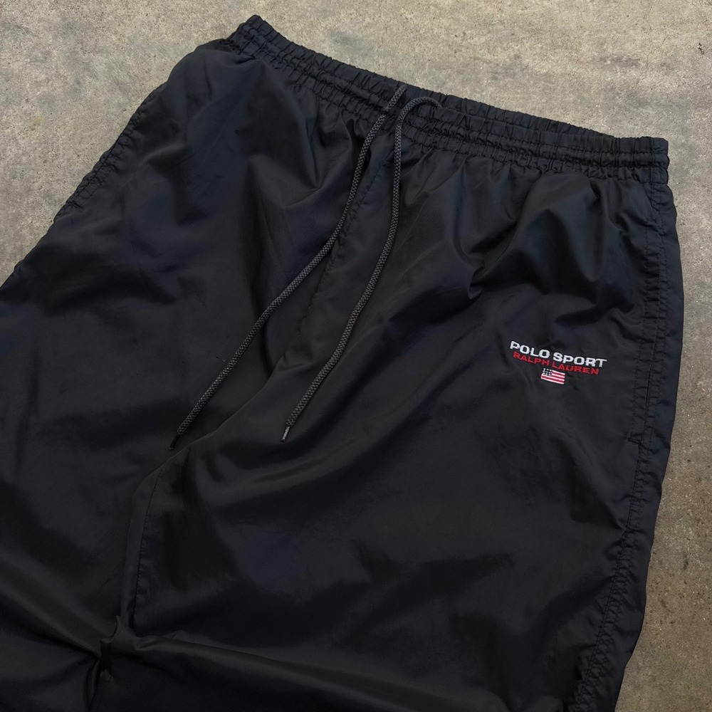 Vintage 90s Polo Ralph Lauren Polo Sport Baggy Track Pant Wide Leg Black L (D4)
